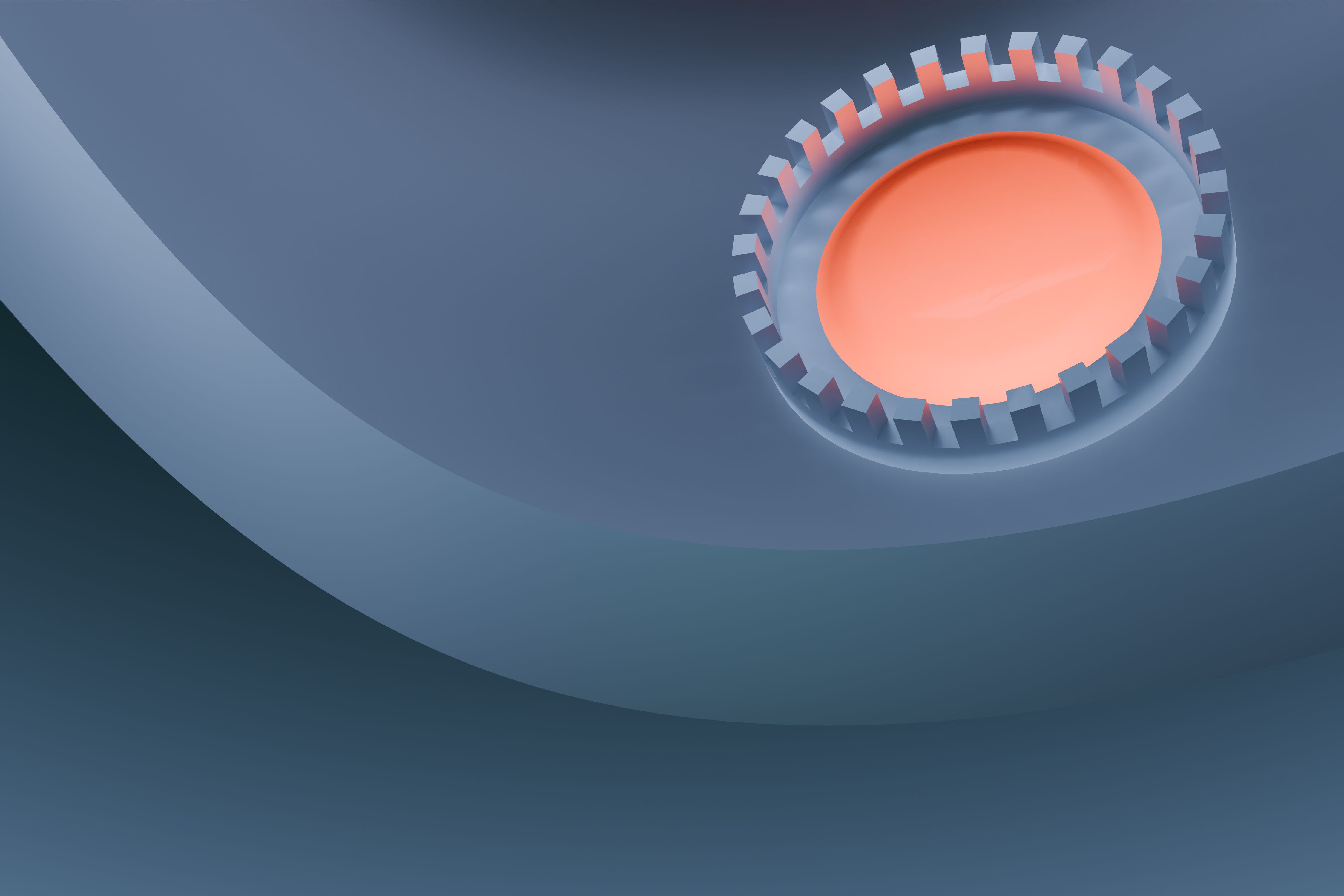 Modern abstract 3D render featuring a geometric design with a striking orange accent, creating a textured artistic background.